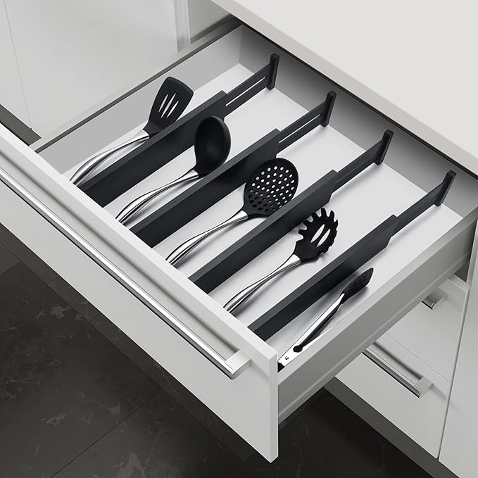 4 Pack Bamboo Drawer Dividers 2.6" High, Adjustable Length from 12 Inch to 17 Inch, Expandable Kitchen Drawer Organizer Separ