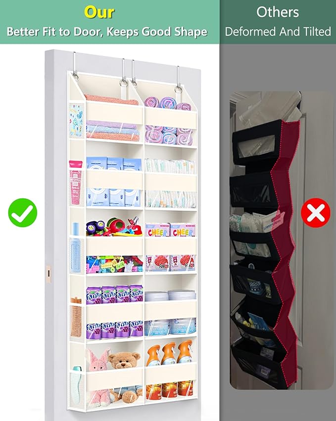 UVIAHOMI Heavy Duty Over The Door Organizer 5 Tiers, Extra Large Behind Door Storage of 10 Big Front & 10 Mesh Pockets, 80lb 