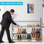 KEETDY 2-Tier Long Shoe Rack for Closet Entryway Shoe Organizer for 18 Pairs Sneakers, Metal Stackable Shoe Storage Shelf wit