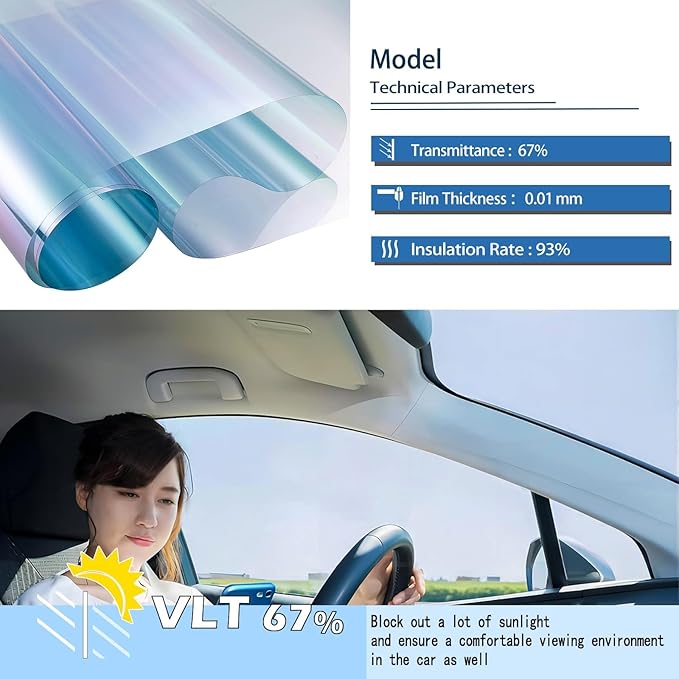 XhuangTech Car Tints for Window, 70% VLT Blue Window Tint for Cars, Front Windshield Tint UV Heat Blocking, One Way Privacy Window Film Chameleon Blue (59.84" in x 98.43‘ Ft)
