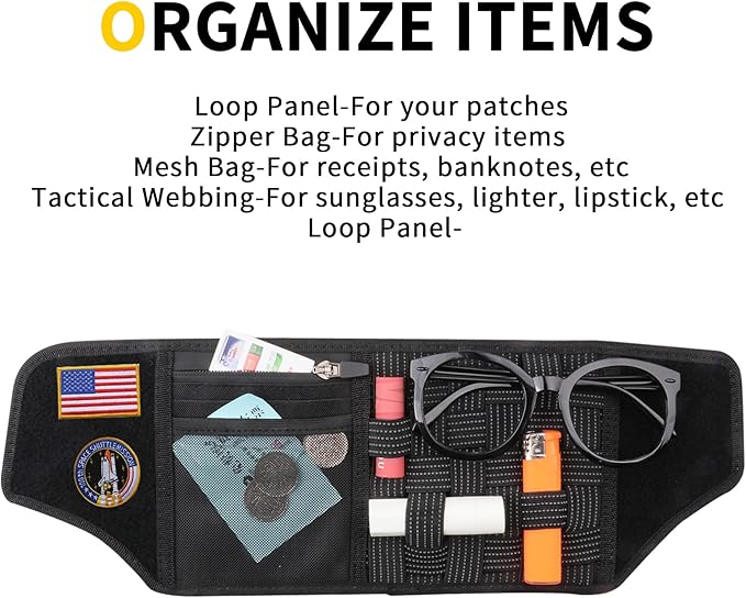 Tactical Sun Visor Organizer Visor Storage Compatible with 2012-2018 Jeep Wrangler JK 2/4 Door Accessories Car Sun Visors Sunglasses Holder Webbing Molle Panel, 2x Driver Passenger