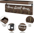 buways Wall-Mounted Key and Mail Holder, Wooden Key Rack with 4 Double Key Hooks, Rustic Home Decor for Entryway