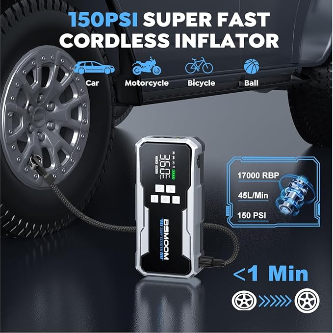 8000A Jump Starter with Air Compressor,26800mAh 160PSI Portable Jump Starter Battery Pack (All Gas/12L Diesel) Car Battery