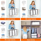 Vieshful 3 Pack 40L+60L+90L Clear Clothes Storage Bag, Zippered Closet Organizer, Plastic Storage Containers Moving bags for 