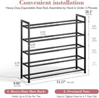Bumusty 5-Tier Expandable Shoe Rack for Closet, 18“-33” Adjustable Shoe Rack for Small Space, Small Shoe Organizer for Front 