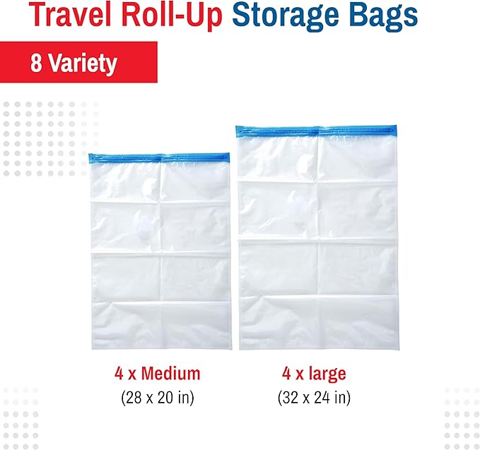 Spacesaver Roll Up Vacuum Storage Bags for Jackets, Suits, Dresses & Clothes – Sealed Compression Bags with Hand Pump – Space