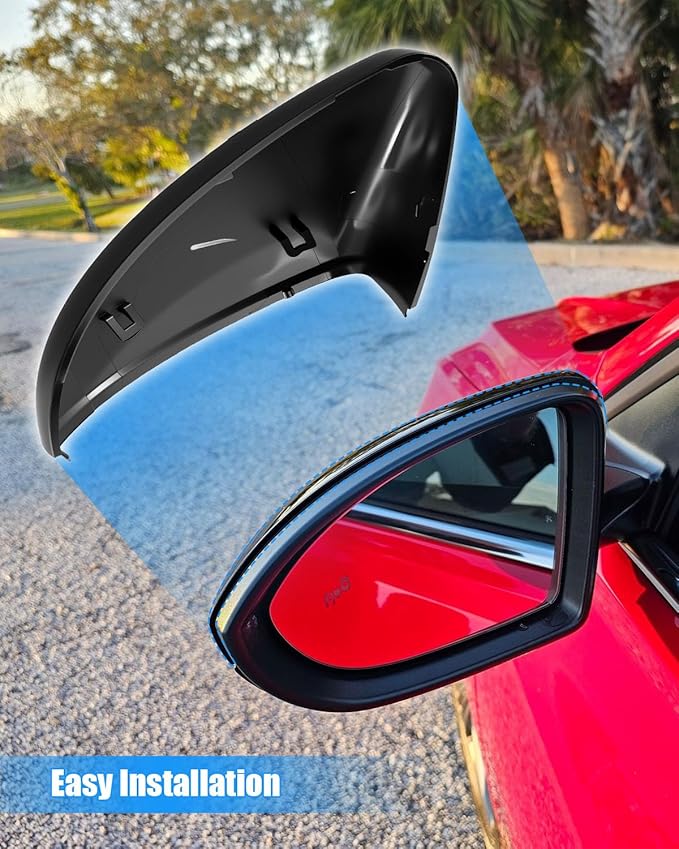 Right Passenger Side Mirror Cover Fit for Volkswagen Jetta 2019 2020 2021 2022 2023 2024, Rearview Mirror Cover Without Turn Signal Replace 17A857538AGRU, Black
