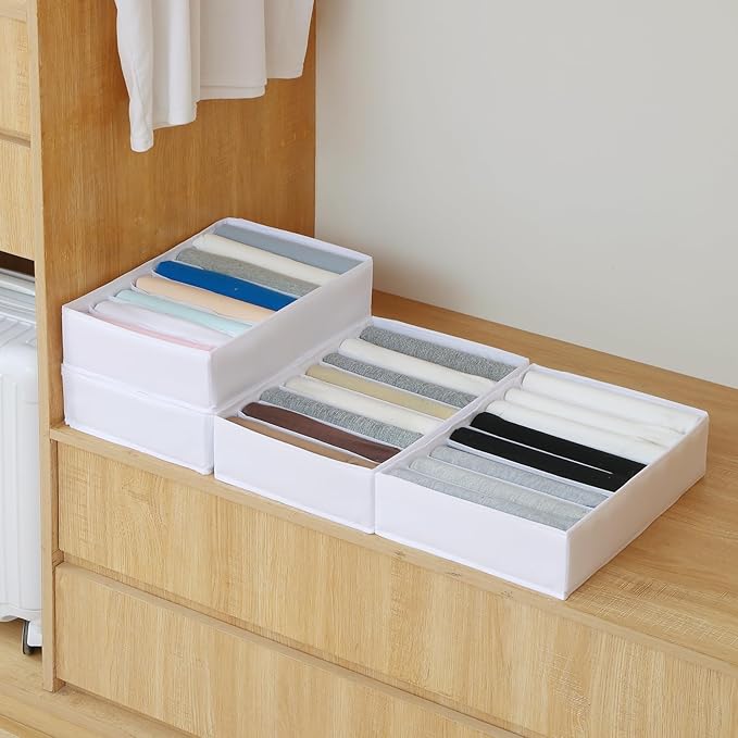 Qozary 4 Pack Drawer Organizers for Clothing, 8 Grids Foldable Closet Organizers and Storage Bins for Bedroom, Dresser Organi
