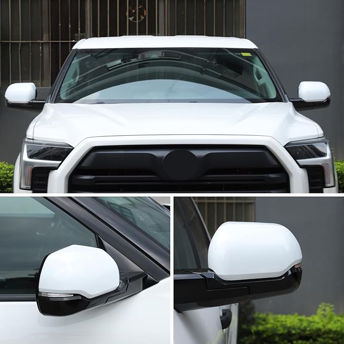 2PCS Side Door Mirror Cover for Toyota Tundra 2022-2025/ Sequoia 2023-2025, Car Exteror Rear View Mirror Housing Protector Cover Cap (Only for versions with turn signals) (White)
