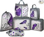 6 Pcs Compression Packing Cubes Waterproof Suitcase Travel Bag Luggage Backpack Organizer Travel Cubes for Packing-Purple But