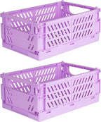 Tixill 2-Pack Mini Foldable Plastic Baskets for Organizing and Storage, Collapsible Storage Crate for Home Kitchen Bedroom Ba