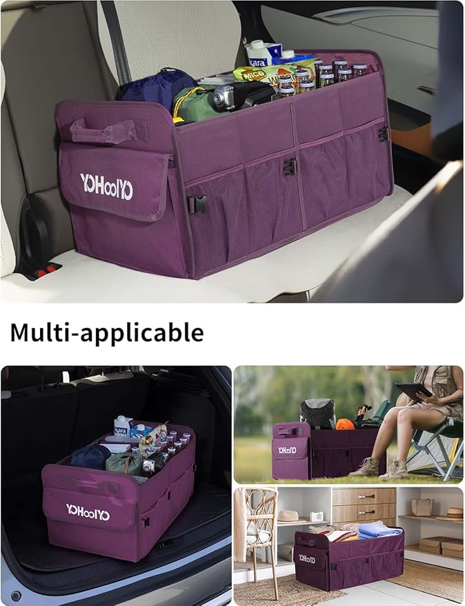 YOHOOLYO Car Trunk Organizer for SUV 72L Large Capacity Collapsible 4 Compartment Storage, Multicolor Car Accessories for Wome