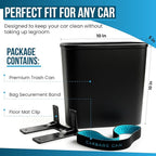 Car Trash Can for Car Garbage: Car Waste Bin w/Floor Mat Clip, Bag Securement Band and Liner for Drivers and Passengers; 3 Gallon Garbage Container for Vehicle, Sedan, SUV, Van, MPV & Truck (Black)