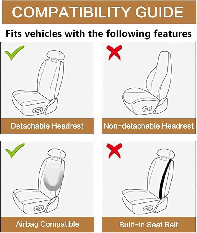 Leather Car Seat Covers Front Pair, Waterproof Faux Leather Seat Covers for Cars, Non-Slip Car Interior Covers Universal Fit 