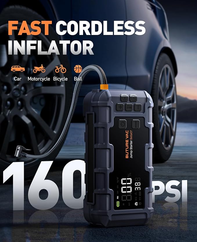 Portable 10-in-1 Car Battery Jump Starter with Air Compressor 8000A 160PSI 45W Charger, Jump Starter Jump Box (All Gas