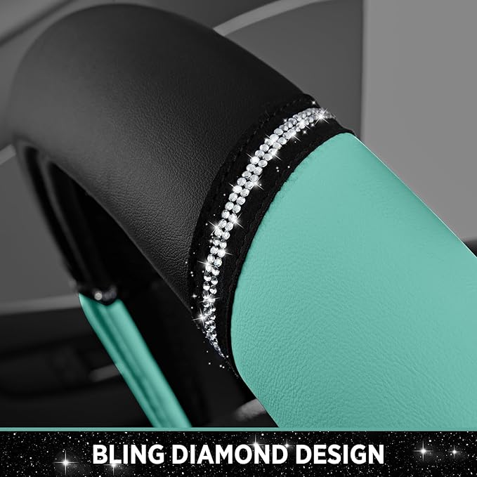 Road Comforts Leather Steering Wheel Cover - Made with PVC Leather - Anti-Slip, Universal Fit 14 1/2 inches to 15 inches - Mi