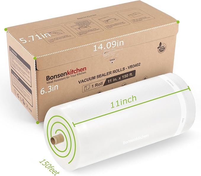 [2025 New] Bonsenkitchen 11” x 150’ Vacuum Sealer Bags Rolls with Cutter for Food Storage, Commercial Grade, BPA Free, Great 