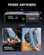 Fanttik Potent T10 1800A Portable Jump Starter, 12000mAh Power Bank, 12V Safe Lithium Jump Box with Smart SenseClamp,