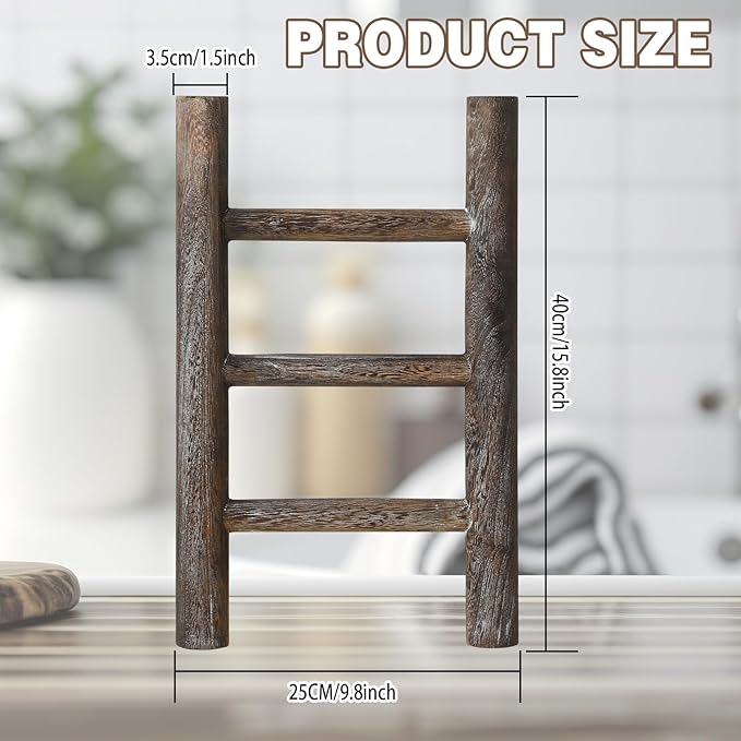 Cinnvoice 2 Pcs Wooden Tea Towel Ladder Rustic Hand Towel Stand Rack Mini Countertop Towel Stand Farmhouse Wood Counter Towel