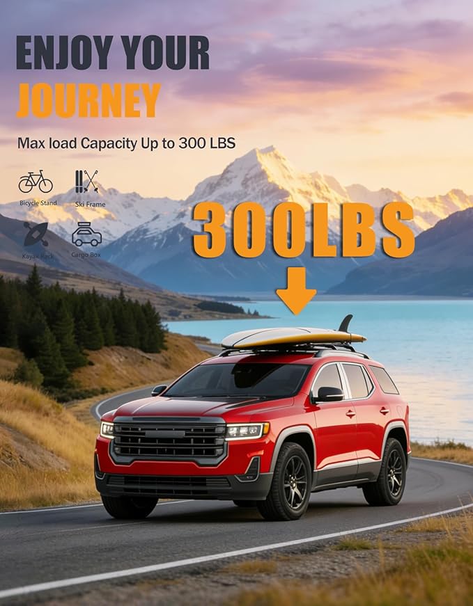 Heavy Duty 300lbs Cross Bars Roof Racks Compatible with GMC Acadia 2017 2018 2019 2020 2021 2022 2023, Aluminum Roof Rails Crossbars Luggage Cargo Carrier Rooftop Car SUV Accessories