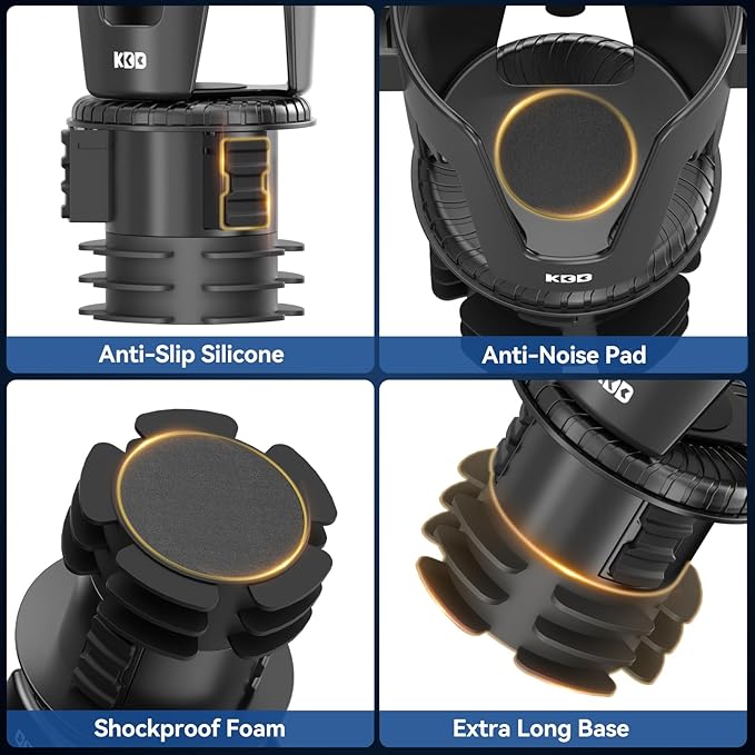 KDD Car Cup Holder Expander - 3 in 1 Cup Holder Adapter with Adjustable Base - Detachable Phone Holder & 360° Rotation Food T