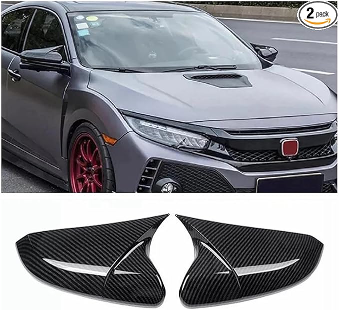 Side Mirror Cover Caps Rearview Cover ABS Ox Horn Door Side Mirror Trim Cover For Honda Civic 10th Gen 2016-2021 (Carbon Fiber)