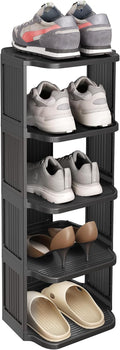 Shoe Racks for Closet, 5 Tiers Stackable Shoe Rack for Front Door Entrance Free Standing Plastic Shoe Stand Narrow Tall Verti