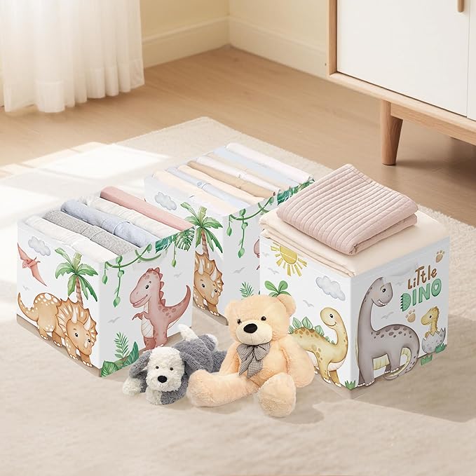 Clastyle Dinosaurs Storage Cube Organizer Set Plants Closet Clothes Cube with Metal Frame Foldable Parents Organizer Storage 