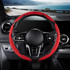Nappa Leather Car Steering Wheel Cover for Men Women, Ultra-Thin Non-Slip Breathable Microfibre, Universal for 14.5"-15" Stee