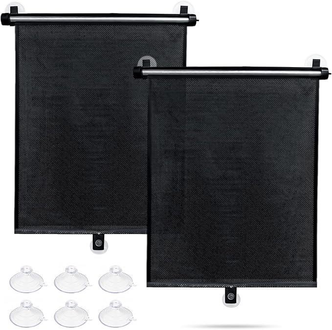 Sfee Car Window Shade for Side Windows, 2 Pack Sun Shade Retractable for Car Blocks Heat and UV Rays Glare Protection Roller Sunshade Visor for Baby, Kids, Pets, Passengers