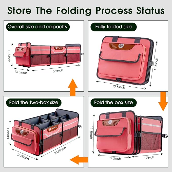 Car Trunk Organizer for SUV, Heavy Duty Waterproof Trunk Organizer, Foldable Collapsible Car Organizer with Cooler,