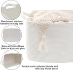 65L Large Blanket Basket,21"x16"x12" Rectangle Storage Bin with Handles,Woven Rope Laundry Basket for Toys, Clothes,Pillows,M