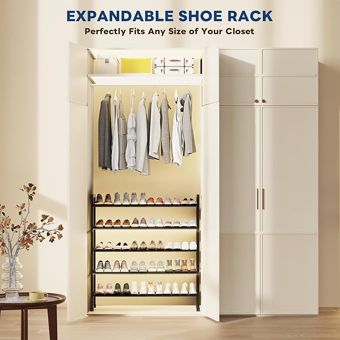Mavivegue 5-Tier 19"-43.3" Adjustable Shoe Rack for Closet,Expandable Shoe Rack, Hall Entryway,Front Door,Garage, Sturdy Stee