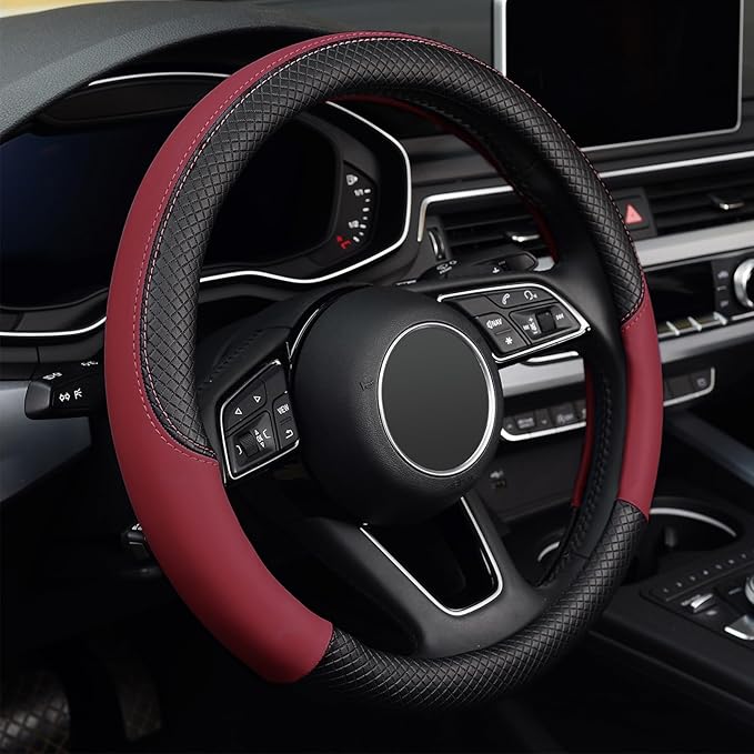 LABBYWAY Steering Wheel Cover, Universal Fit 15 Inch Microfiber Leather Car Wheel Protector, Anti-Slip, Claret