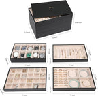 Voova Stackable Jewelry Organizer Tray with Lid, PU Leather Jewelry Storage Holder for Drawer Inserts, Jewellery Display Box 