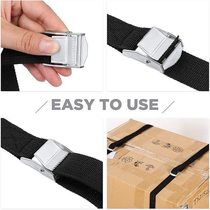 Riakrum 15 Pack 6.5 Feet Lashing Straps Adjustable Kayaks Tie Down Cam Buckle Straps with Buckles up to 250lbs for Cargo, Luggage, Motorcycles, Truck, Car Roof Rack, Sup Surfboard(Black)