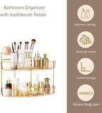 FELIZHOUSE 2-Tier Makeup Organizer for Vanity & Bathroom Countertop – Acrylic Storage Shelf with Perfume Tray & Makeup Brush 