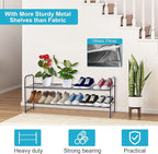KEETDY 2-Tier Long Shoe Rack for Closet Entryway Shoe Organizer for 18 Pairs Sneakers, Metal Stackable Shoe Storage Shelf wit