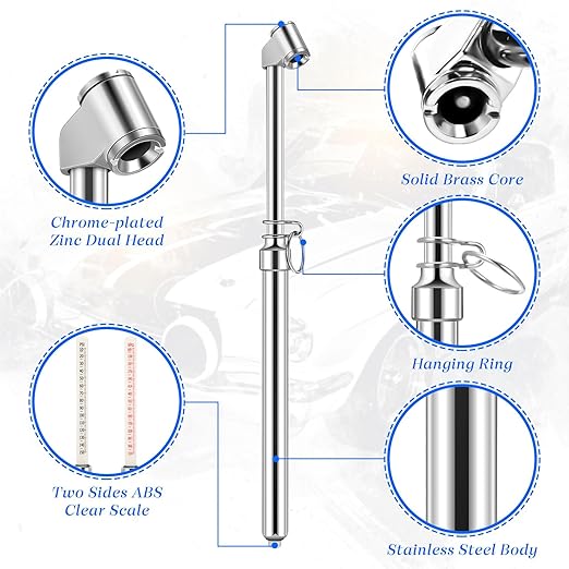 Yunsailing 20 Pcs 10 Pcs Dual Head Tire Pressure Gauge Heavy Duty Truck Tires Air Pressures Gauges with Hook Range 10-150psi, 0.7-10.3bar for Semi Trucks Car Bus Rv Van (Silver)