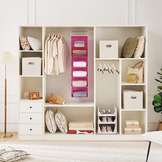MAX Houser 6-Shelf Hanging Closet Organizer, Hanging Storage Shelves with 2 Sturdy Hooks Space-Saving for Bedroom, Foldable (