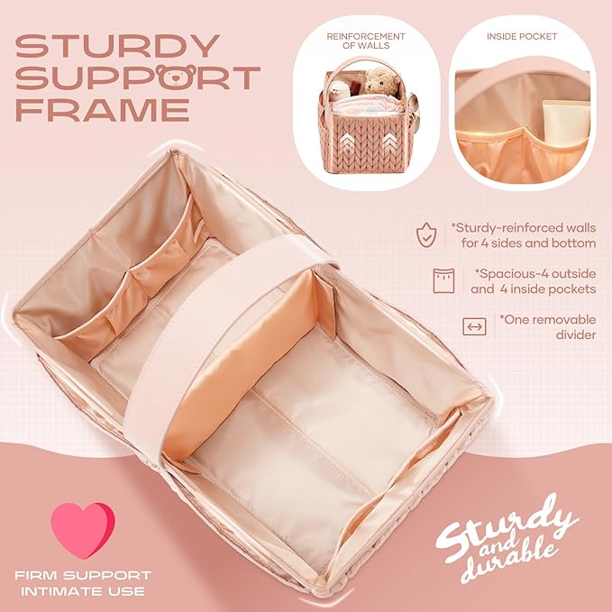 Luxurious Baby Diaper Caddy, Nursery Storage Basket for Newborn Boy and Girl, Travel Baby Basket for Diapers Baby Wipes, Orga