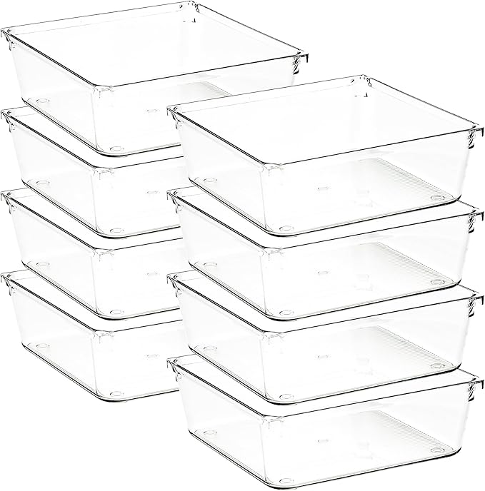 8 Pack Drawer Organizer - 6" X 6" Clear Acrylic Storage Bins with Non-Slip Pads, Versatile Desk Tray for Makeup, Jewelry, Kit