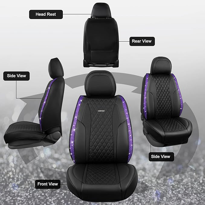 CAR PASS Bling Nappa Leather Car Seat Cover for Full Set Universal Luxury Waterproof Heavy-Duty Anti-Slip Cushioned Fit for S