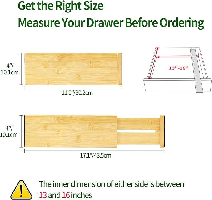 VaeFae 3 Pack Bamboo Drawer Dividers, 4" High Adjustable 11.9-17.1" Clothes Drawer Organizers, Expandable Separators for Bedr