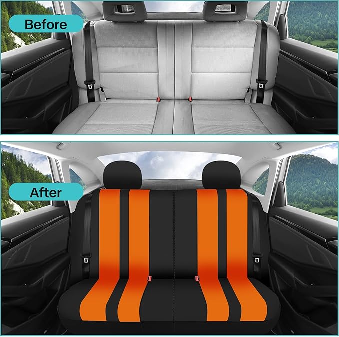 FH Group Orange Polyester Car Seat Covers - Full Set with Front and Rear Seat Cover, Universal Fit, Striking Striped Design, 