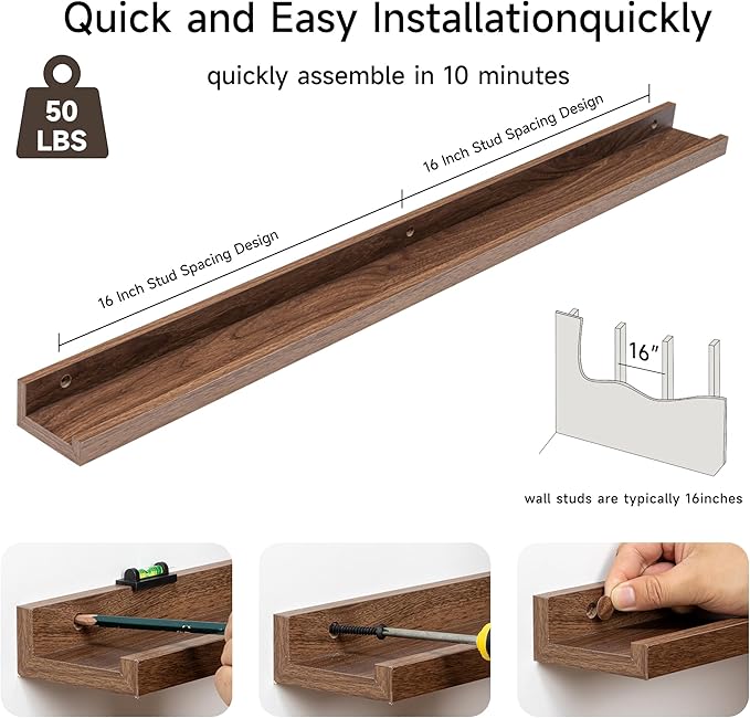 Fun Memories Picture Ledge Shelf, 32 Inch Floating Shelves Set of 2, Large Nursery Book Shelves for Toys Storage, Kids Booksh