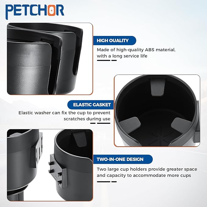 2-in-1 Multifunctional Car Cup Holder Expander, Large Auto Dual Cup Holder Expander Adapter with Adjustable Base, All Purpose Car Cup Holder for Bottles Cups Snack Organizer