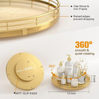 13" Gold Lazy Susan for Table Top, Oak Wood Lazy Susan Turntable Organizer for Dining Coffee Table Centerpiece Bar Decor Kitc