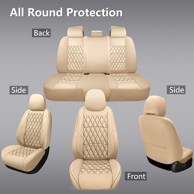 NS YOLO Leather Car Seat Covers,Universal Fit for Most Cars,SUVs and Sedans,Waterproof Luxury Leatherette Cushions, 5 Seats P