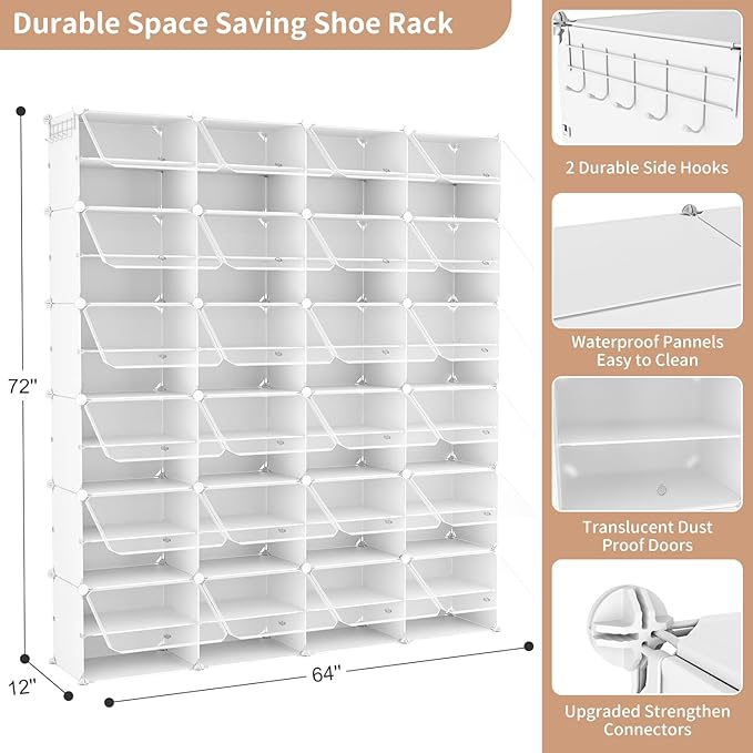 ROJASOP Shoe Storage Cabinet, 12-Tier Shoe Organizer 96 Pairs Extra Large Plastic Shoe Rack with Covers Portable Shoe Rack Or